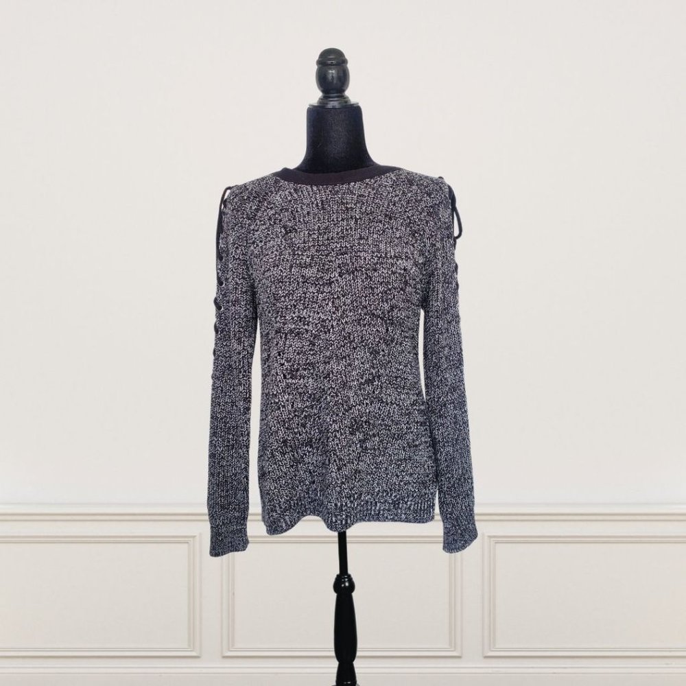 Gray Black Textured Sweater w/ Back Cut-out & Cold Shoulder
